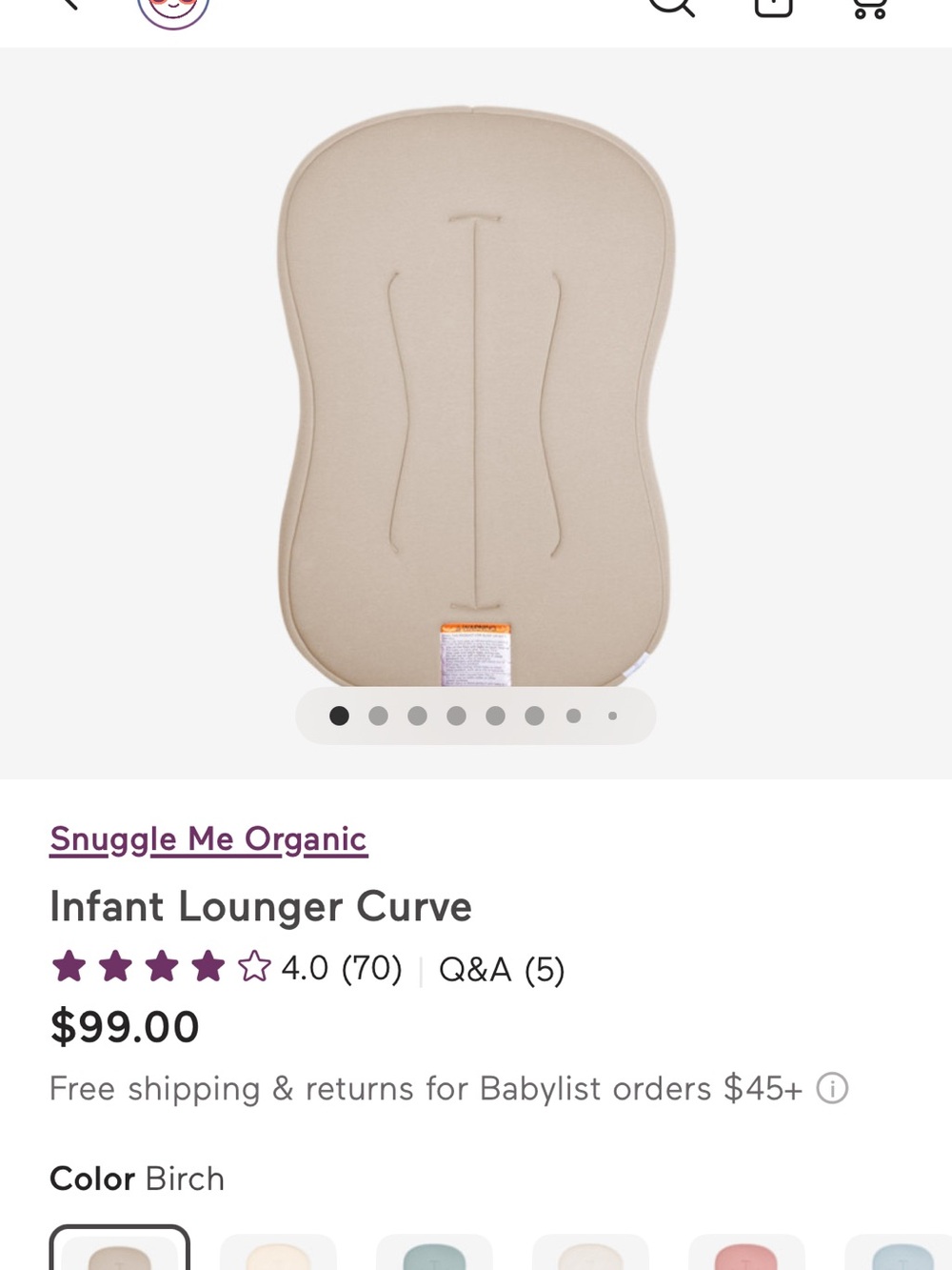 Snuggle Me Organic Infant Lounger Curve in Birch